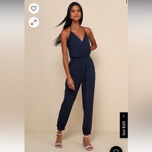Lulu’s navy Learning to Fly halter jumpsuit